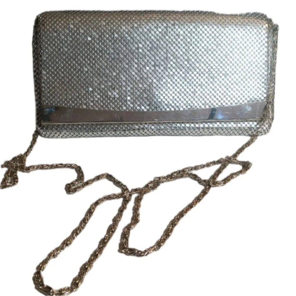 Vintage Metal Mesh Evening Clutch Bag With Chain Link Strap